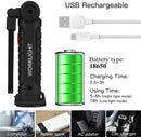 Lanterna LED COB Recarregável USB com Base Magnética e Cabeça Articulada